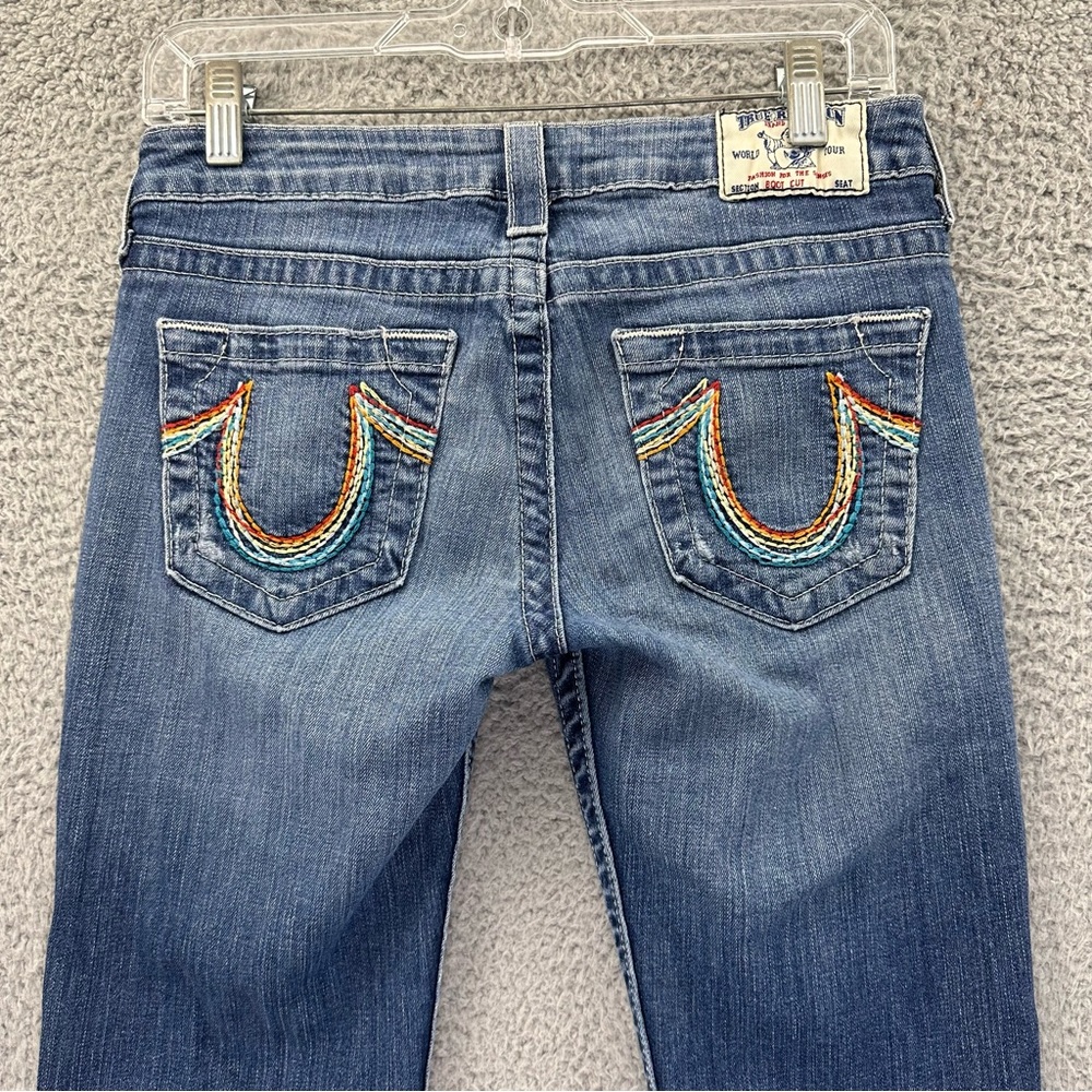 True Religion Blue Boot Cut Jeans with Multicolor Stitching